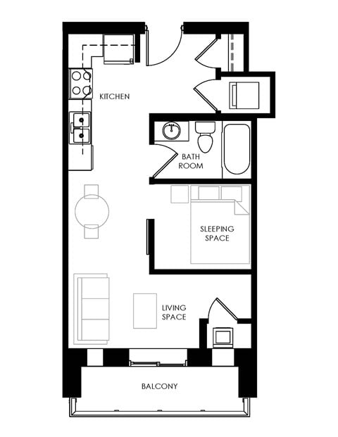Floor plan for studio, 1 bath, 541 sqft